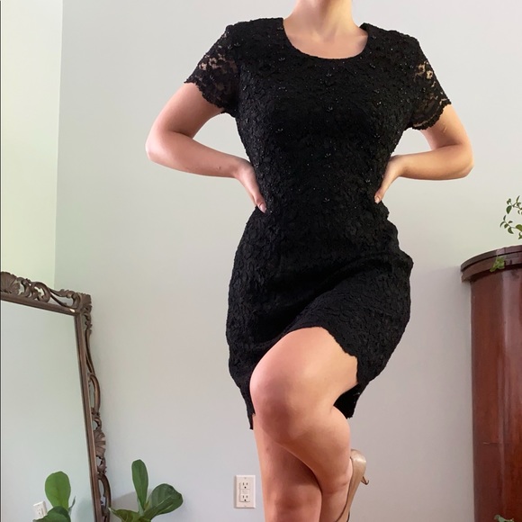 BEADED BLACK LACE DRESS - Picture 2 of 8